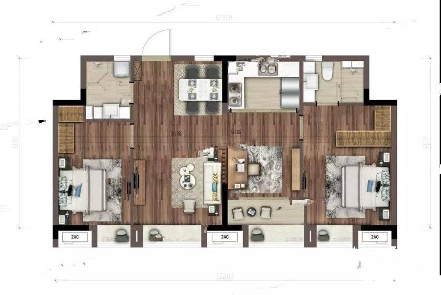 绿地经开国际城3室2厅2卫88㎡户型图